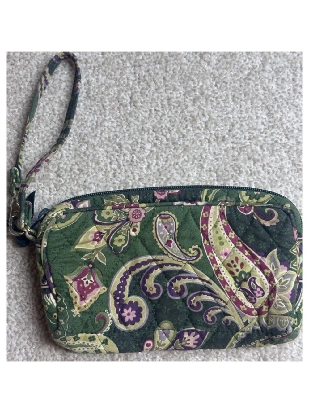 Quilted Green Paisley Wristlet Wallet